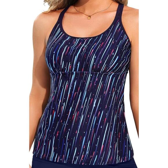 Yonique Tankini Swimsuit Athletic Tummy Control Bathing Suit Top Swim Tank - Picture 1 of 6